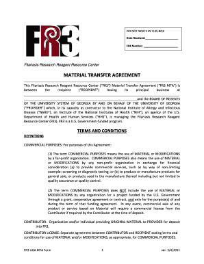 MATERIAL TRANSFER AGREEMENT Filariasiscenter  Form