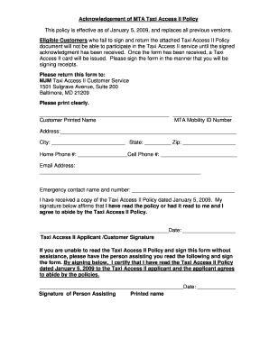 Mta Mobility Form