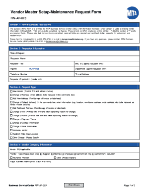  Vendor Creation Form 2018