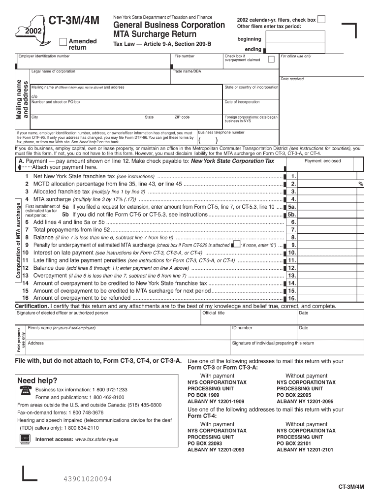 Form CT 3M4M , General Business Corporation MTA Surcharge Tax Ny