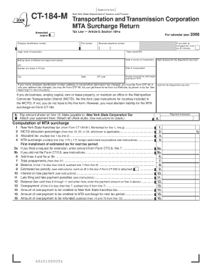 Staple Forms Here CT 184 M Amended Return Employer Identification Number New York State Department of Taxation and Finance Trans