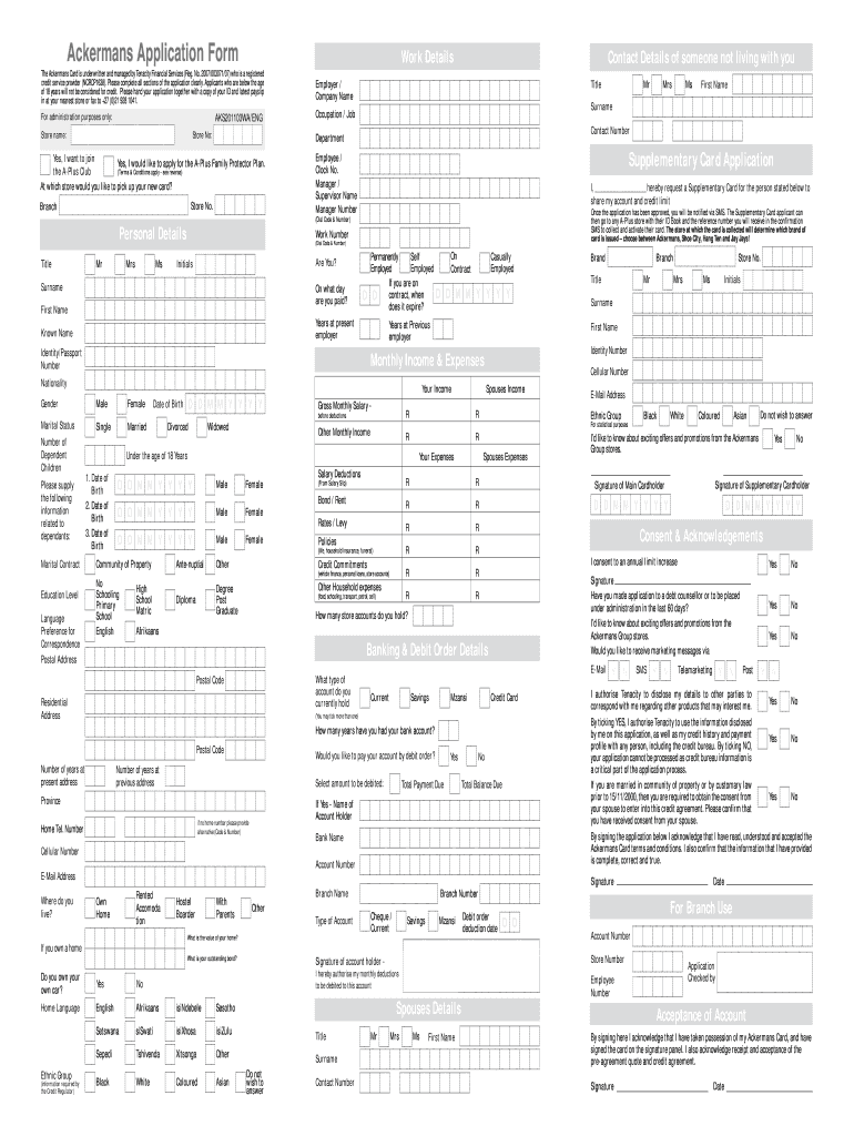 Ackermans Account  Form