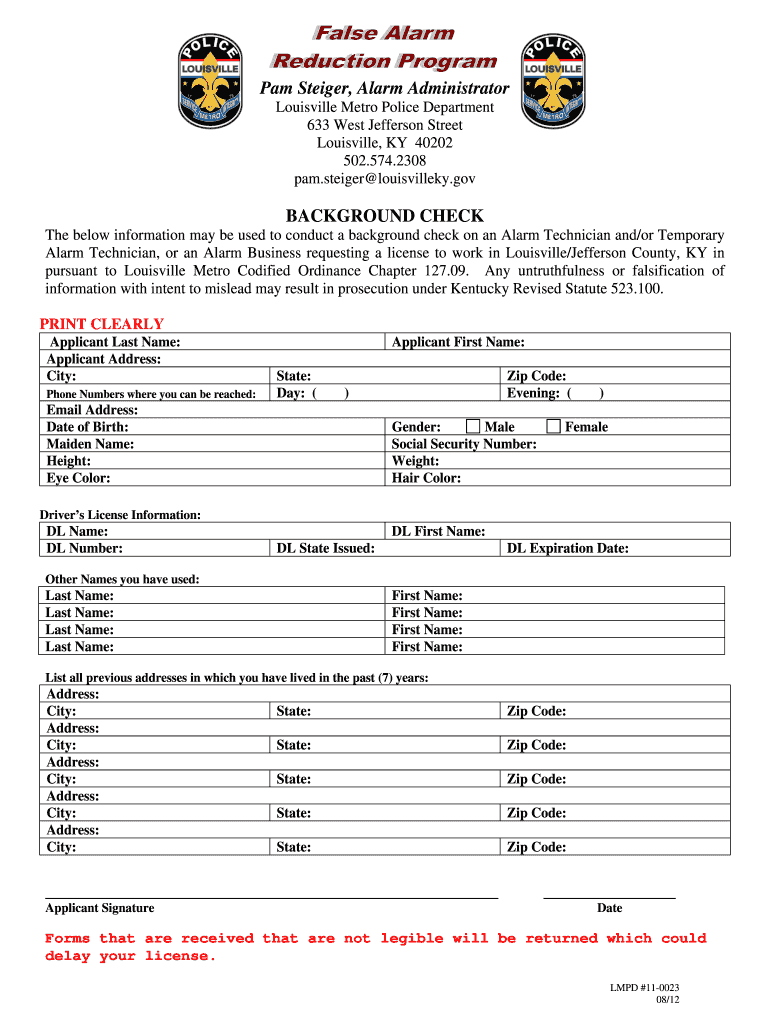 False Alarm Reduction Program  Form