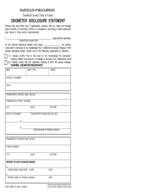 Odometer Disclosure Statement Oregon  Form