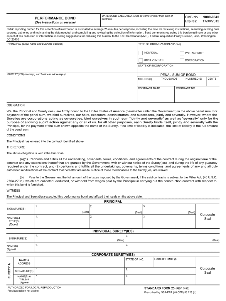 Performance Bond 9000 0045 Form 25 PDF Filler