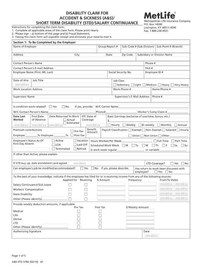  Metlife Form a S Std 5782 2010