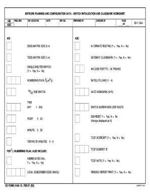 DD 2490 15, Network Planning and Configuration Data Switch  Form