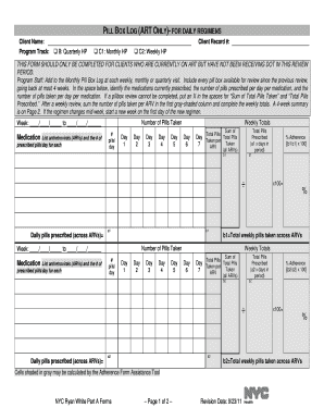 Pill Box Log Art Only for Daily Regimens NYC Gov  Form