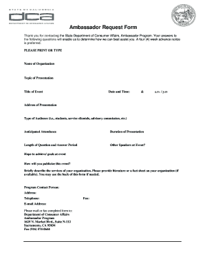 Department of Consumer Affairs Ambassador Request Form