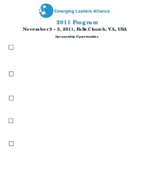 5, , Falls Church, VA, USA Sponsorship Opportunities ELA Welcome Reception or Lunch with Leaders Sponsor Sponsor the First Night  Form