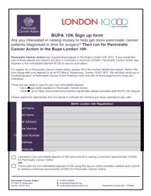 BUPA 10K Sign Up Form Pancreatic Cancer Action Pancreaticcanceraction