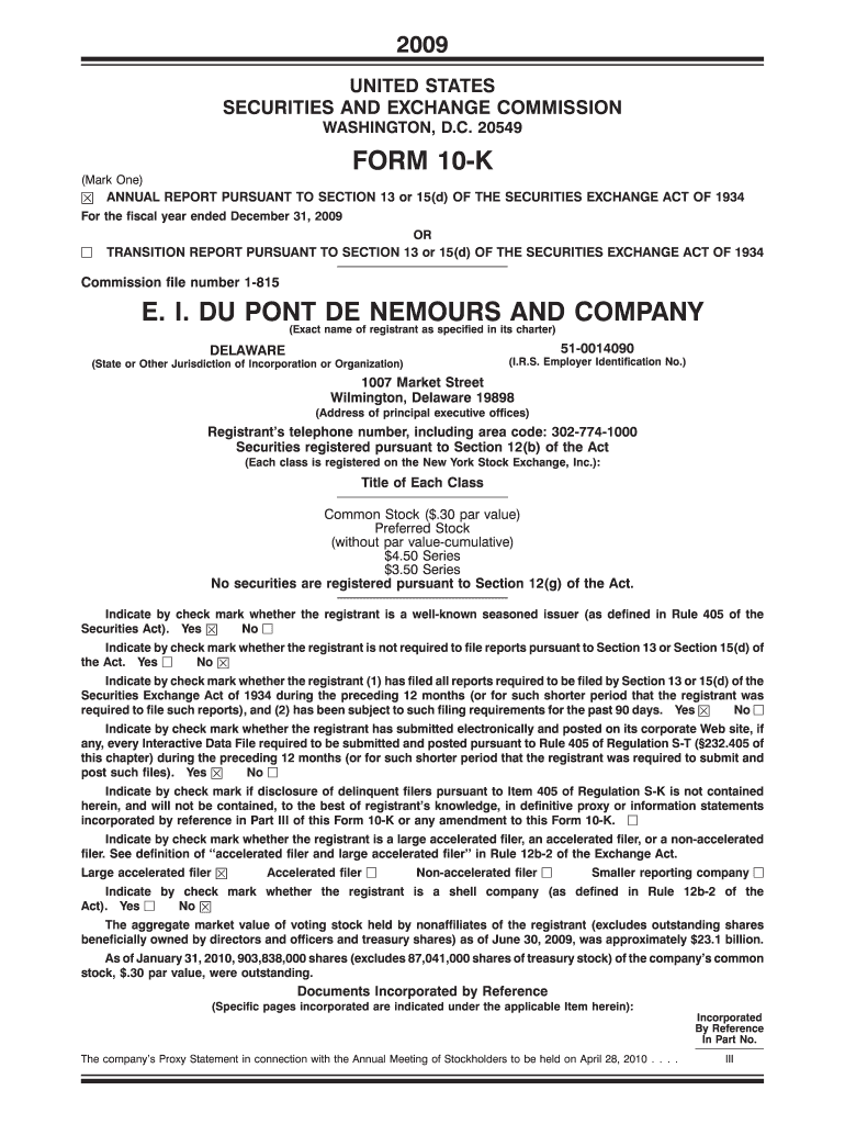 FORM 10 K E I DU PONT DE NEMOURS and COMPANY Analist