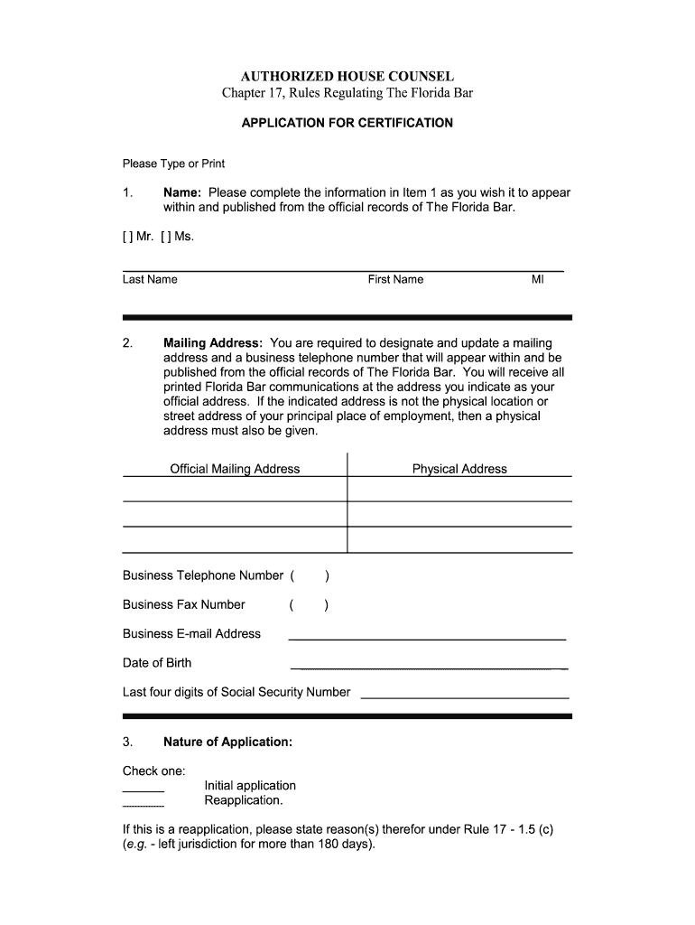 Florida Authorized Counsel  Form