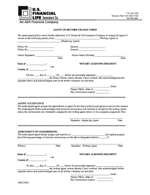 Agent of Record Change Form U S Financial Life Insurance