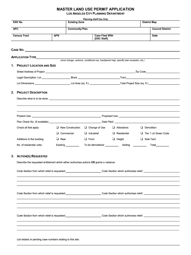 MASTER LAND USE PERMIT APPLICATION  Cityplanning Lacity  Form