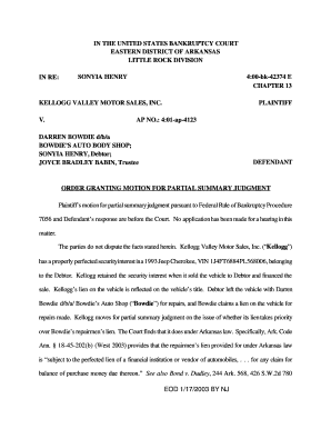 Kellogg Order Granting Motion Ofr Partial Summary Judgment Arb Uscourts  Form