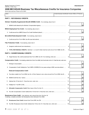 4596, MICHIGAN Business Tax Miscellaneous Credits for Insurance Companies 4596, MICHIGAN Business Tax Miscellaneous Credits for   Form