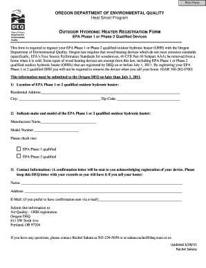 Outdoor Hydronic Heater Registration Form Deq State or