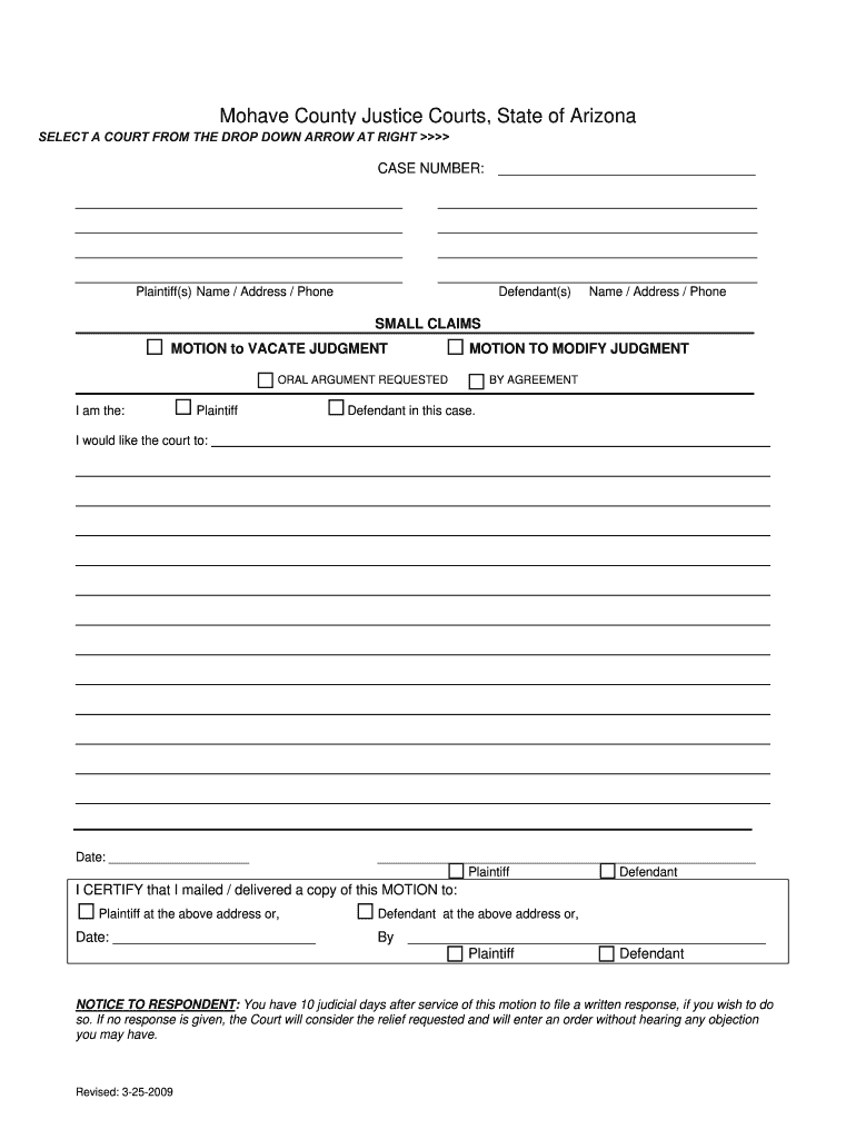 Arizona Small Claims Dismissal Form