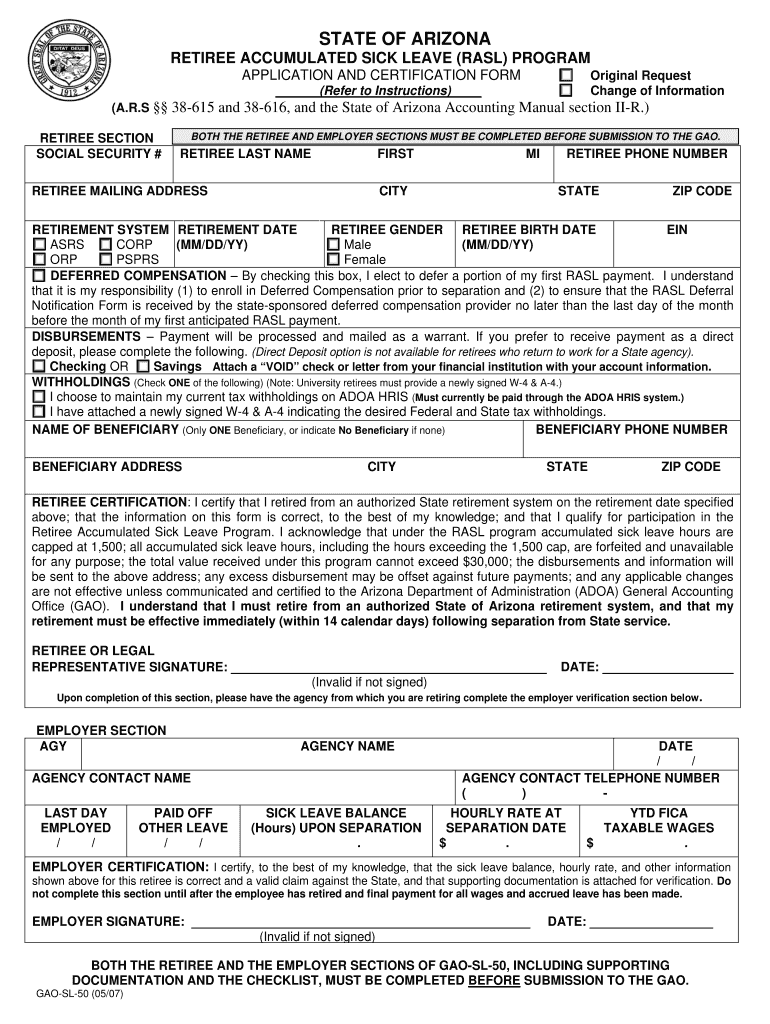Arizona Gao Sl 50  Form