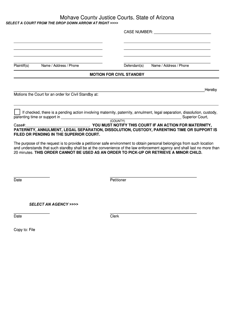 Civil Standby Arizona  Form