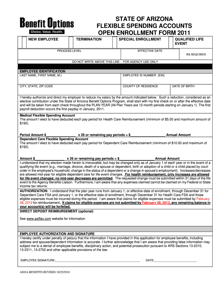 STATE of ARIZONA FLEXIBLE SPENDING ACCOUNTS OPEN ENROLLMENT FORM  Benefitoptions Az