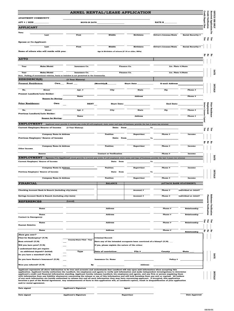  Commercial Rental Lease Application 2005-2023