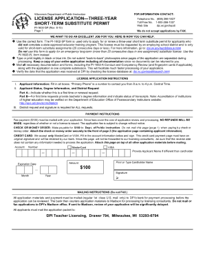 LICENSE APPLICATION THREE YEAR SHORT TERM Dpi Wi  Form