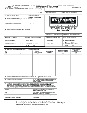 Shipper Export  Form