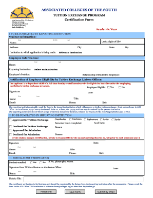 Certification Form Associated Colleges of the South