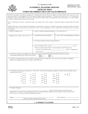 AUTHORITY to EXPORT DEFENSE ARTICLES SOLD under the Pmddtc State  Form