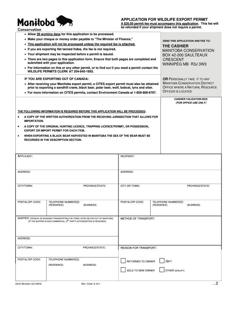 APPLICATION for WILDLIFE EXPORT PERMIT the CASHIER    Gov Mb  Form