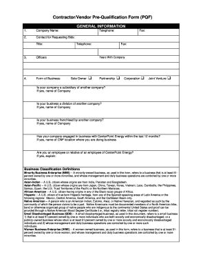 Pre Qualificarion Form for Vendor