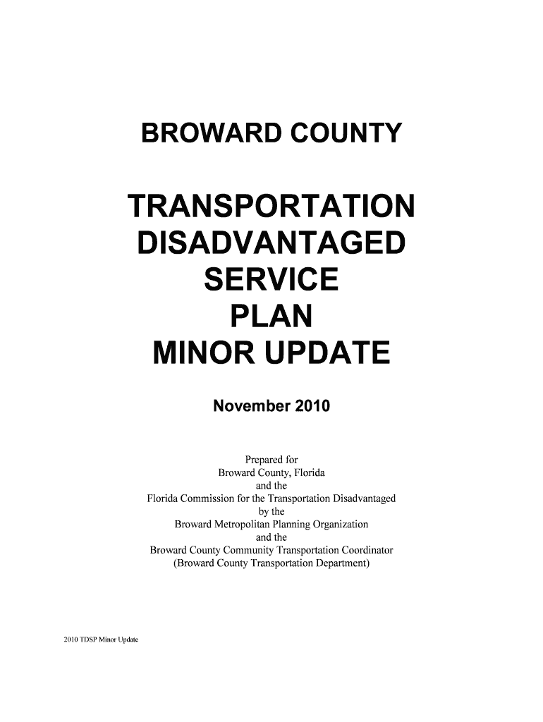 Transportation Disadvantaged Service Plan Minor Update the South  Form
