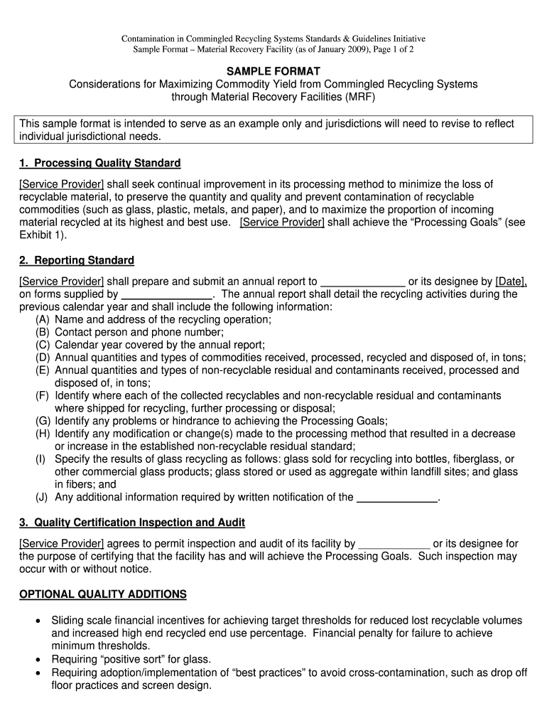 Material Recovery Facilities Sample Format Yosemite Epa