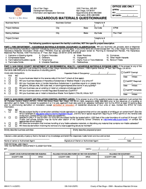 Form Ds 3163 Hazardous Materials Questionnaire San Diego