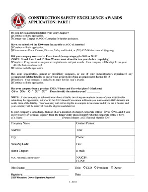 CONSTRUCTION SAFETY EXCELLENCE AWARDS APPLICATION Agc  Form
