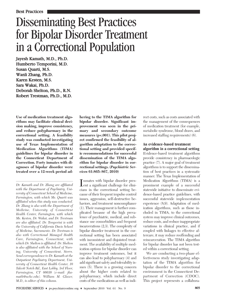 Disseminating Best Practices for Bipolar Disorder Treatment in a  Form