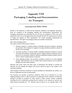 Appendix VIII Packaging, Labelling and Documentation for Transport Who  Form