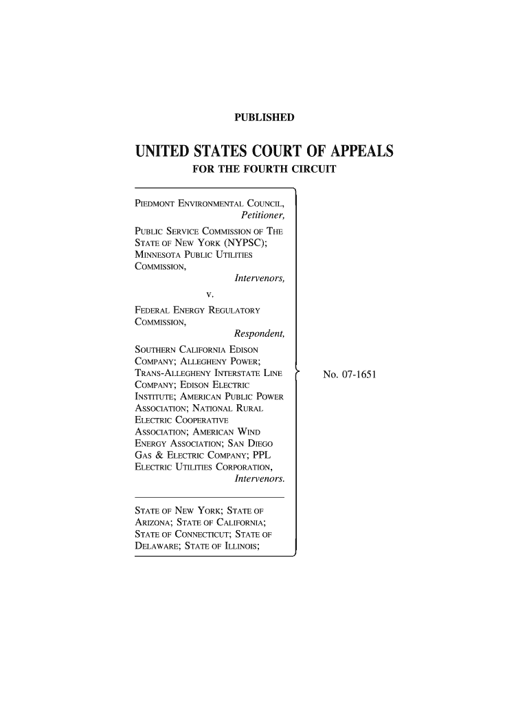 Piedmont Environmental Council V FERC  Fourth Circuit Court of    Pacer Ca4 Uscourts  Form