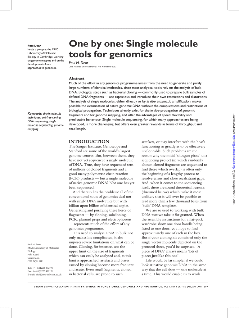 One by One Single Molecule Tools for Genomics Bfg Oxfordjournals  Form