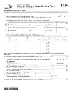 Form it 216Claim for Child and Dependent Care CreditIT216 Tax Ny