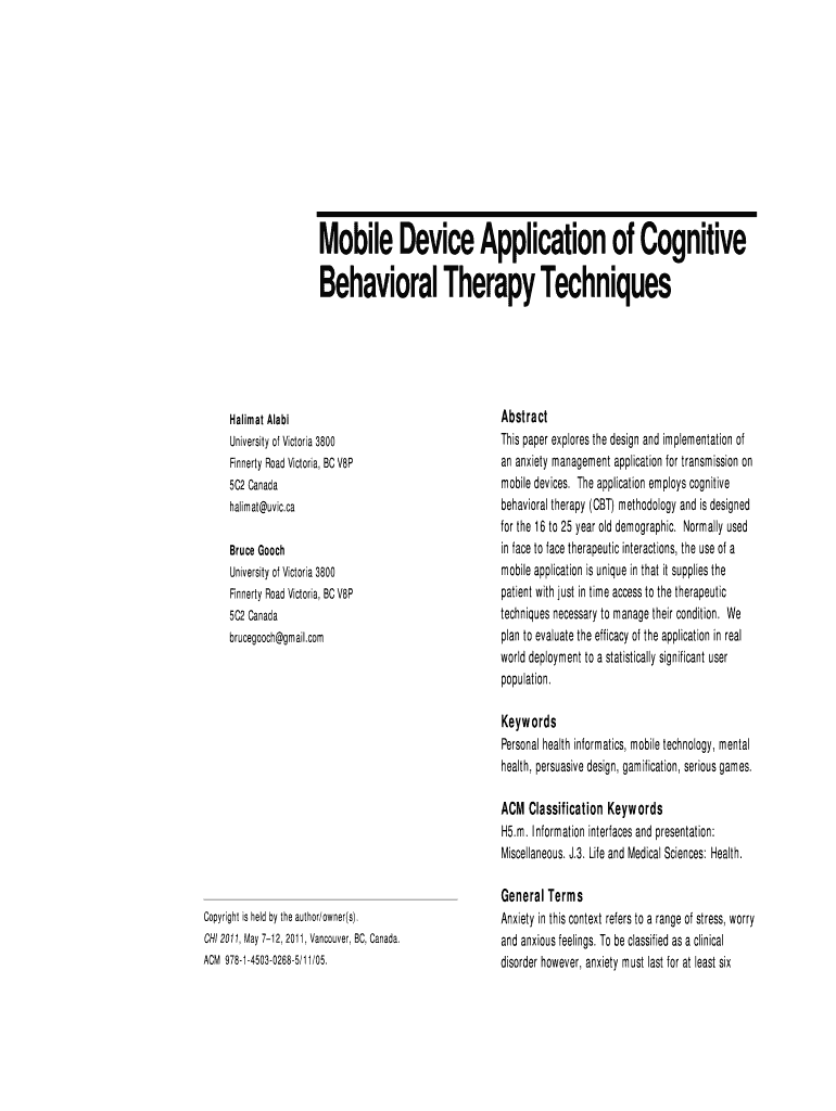 Mobile Device Application of Cognitive Behavioral Therapy Personalinformatics