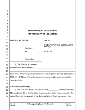 Order Appointing Counsel for Minors Superior Court of California Form