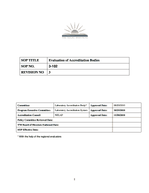 SOP TITLE Evaluation of Accreditation Bodies SOP NO 3 102 Nelac Institute  Form