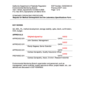 California Department of Pesticide Regulation SOP Number Cdpr Ca  Form