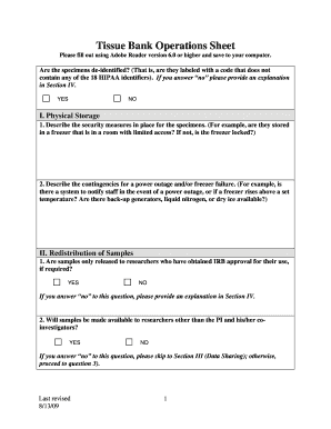 Tissue Bank SOP Form