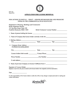 Kentucky Boiler License Renewal Form