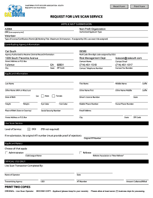 Cal South Live Scan  Form