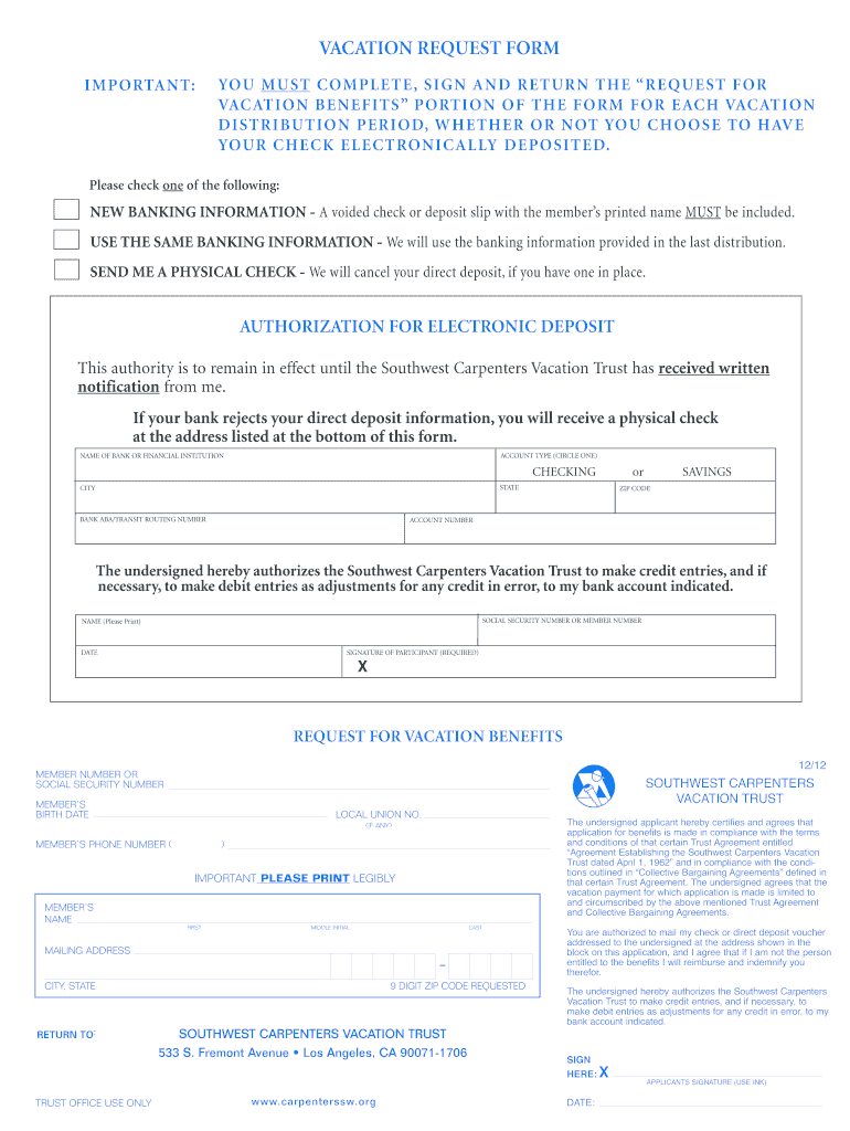  Carpenters Union Vacation Form 2012-2024